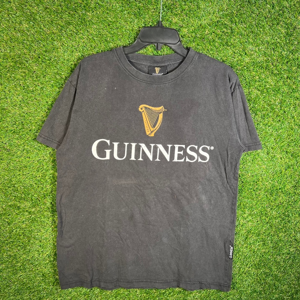 Guinness Extra Stout Mens Medium Faded Black Graphic T-Shirt Double Sided